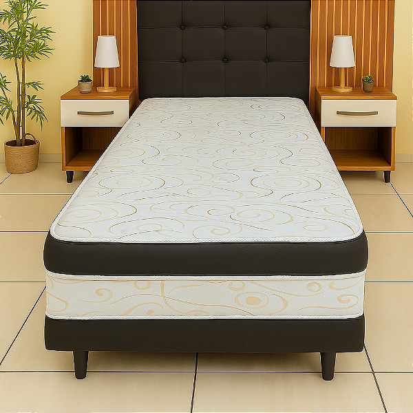Cama Box Conjugado Solteiro Ortopédica Luxo 88x188x32 - Preto