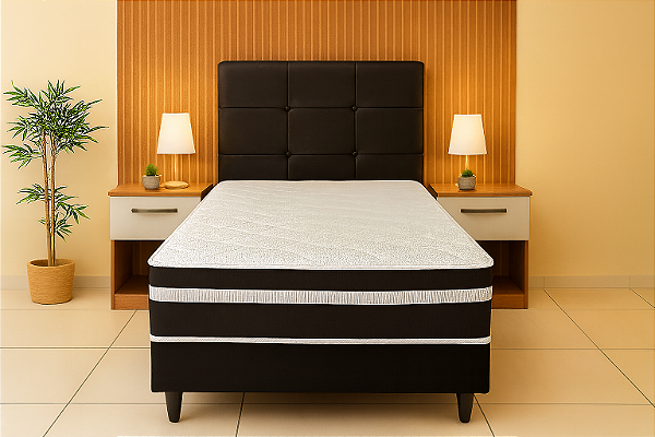 Cama Box Conjugado Solteiro Spring Molas 88x188 - Preto