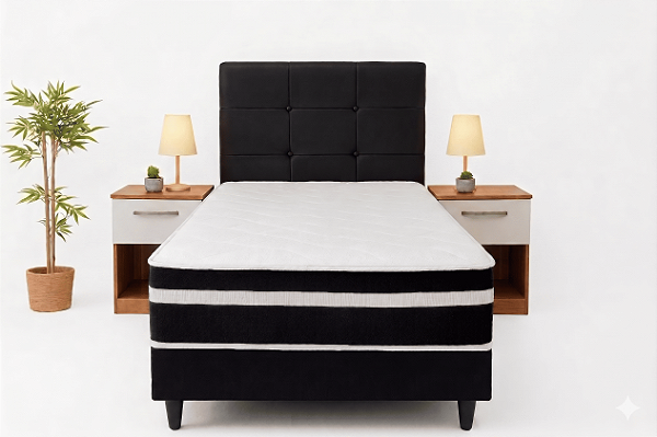 Cama Box Conjugada Spring Molas Solteiro - Preto