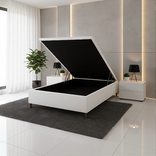 Base Baú Casal Suede - Branco