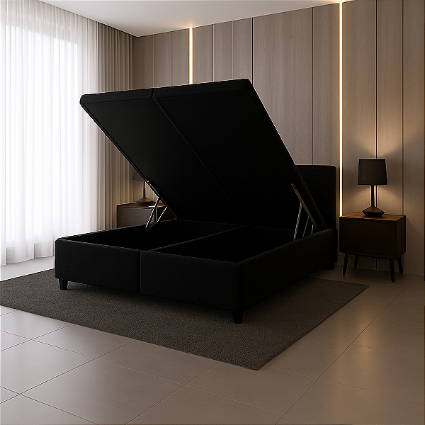 Base Baú Queen Suede - Preto