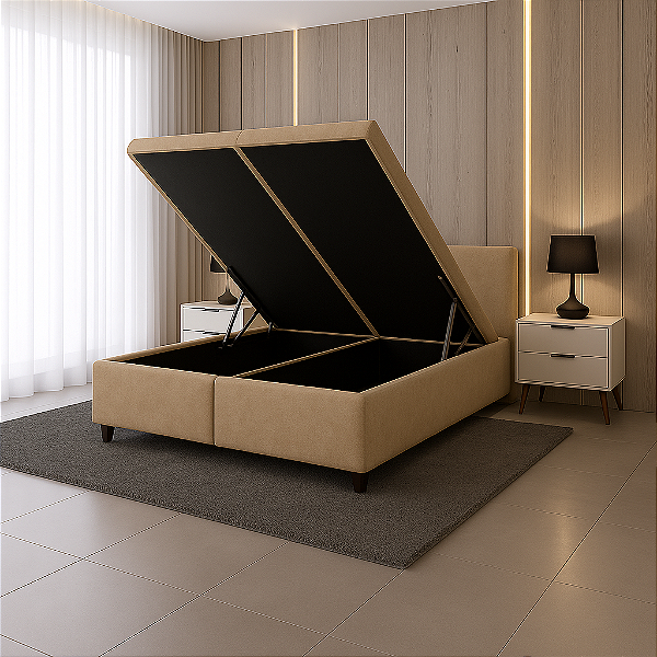 Base Baú Queen Suede - Bege