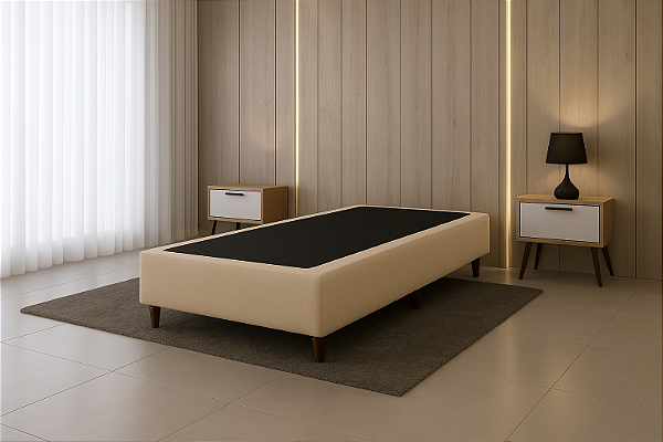 Base Box Solteiro Suede - Bege