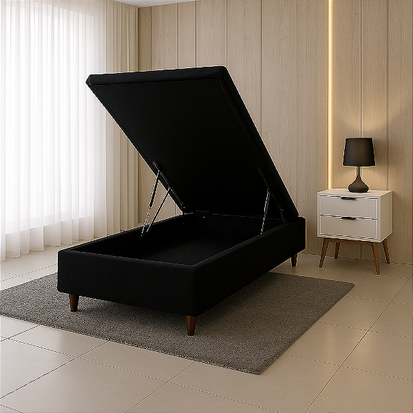 Base Box Baú Solteiro Suede - Preto