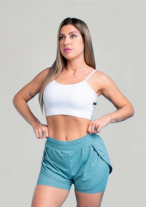 Shorts Duplo Fitness Feminino Elegance UV50+ Azul Fit Model