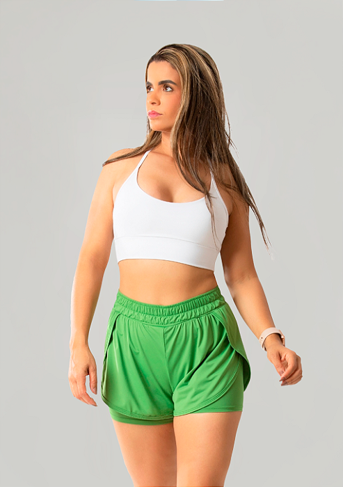 Shorts Duplo Fitness Feminino Elegance UV50+ Green Fit Model