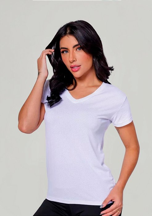 Camiseta Curta Fitness Feminino Branca Basic Fit Model