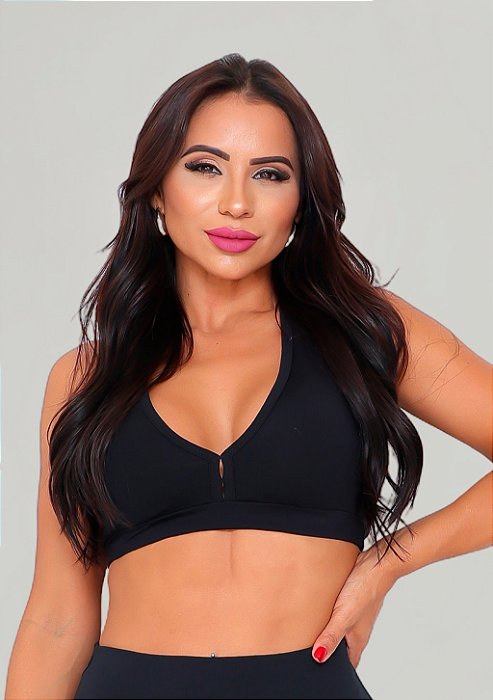 Top Fitness Nadador Com Bojo Removível Feminino Preto Fit Model