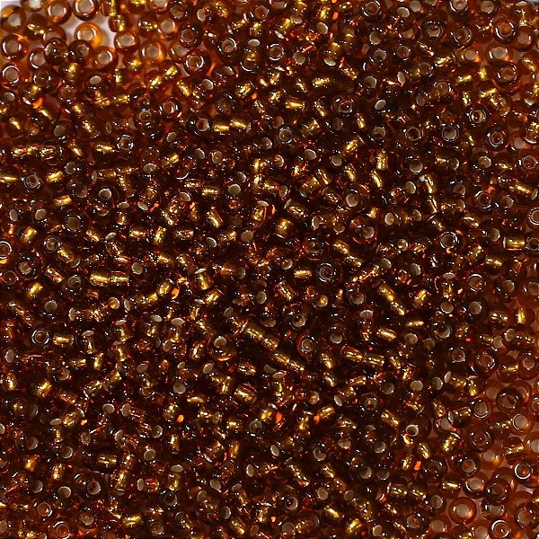 Miçanga Jablonex Marrom Transparente com miolo Dourado 0/9