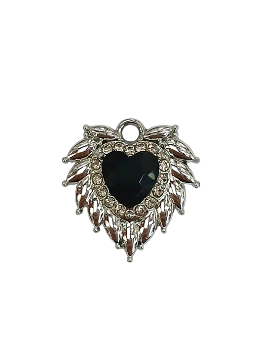 Pingente De Coração com Strass Preto