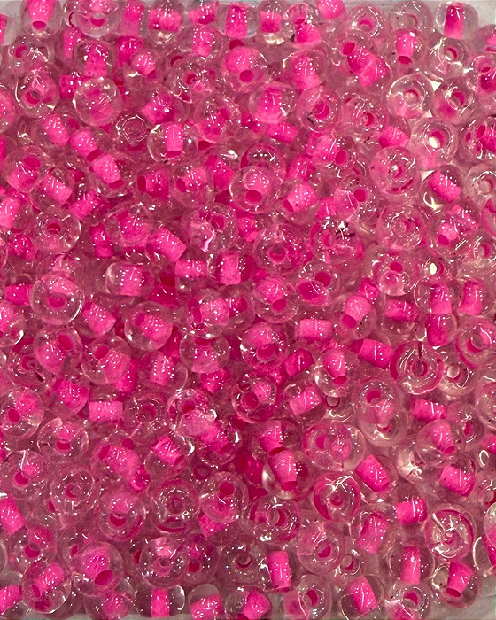 Miçanga Chinesa Transparente com miolo Rosa