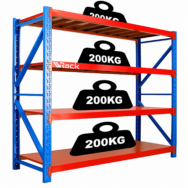 Estante com Prateleiras em Aço Reforçado 800kg (200kg Por Nível) - 200x60x200cm