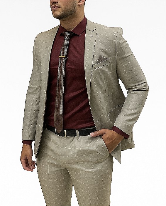 Terno Quadriculado Bege Elemento