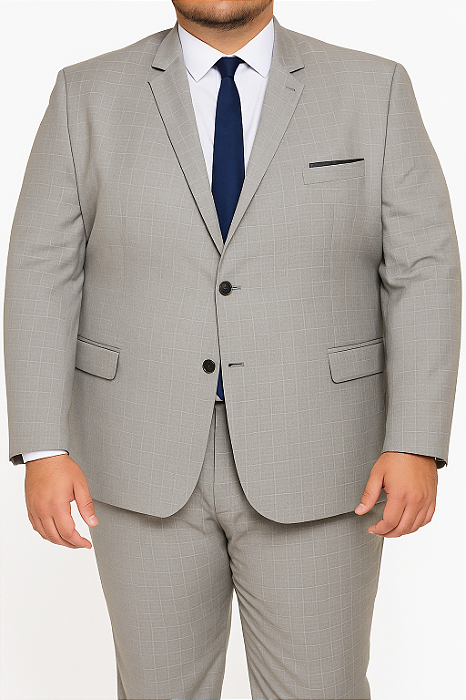 Terno Quadriculado Cinza Claro Plus Size