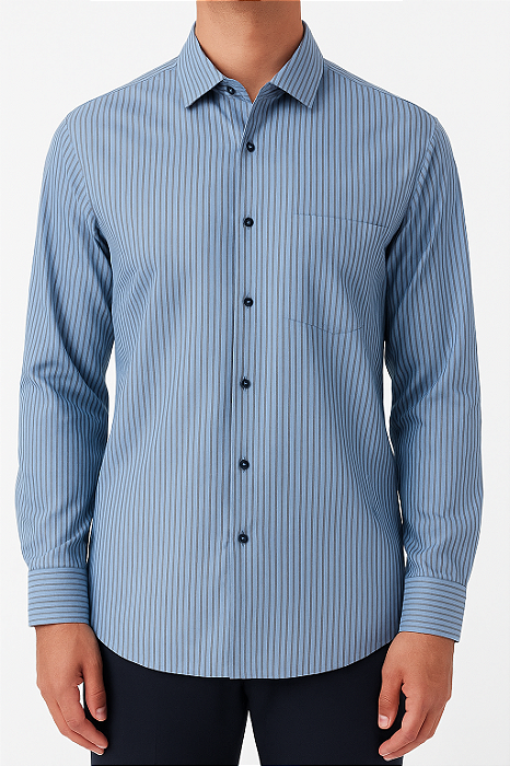 Camisa D’Relve Azul Listrada com Bolso