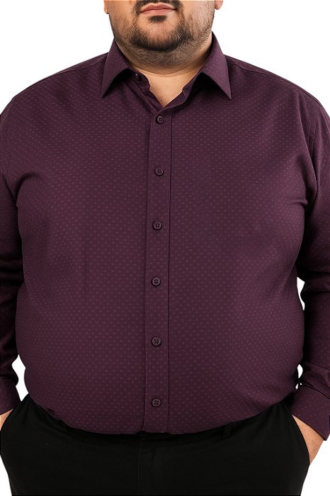 Camisa Social Plus Size Roxa Trabalhada