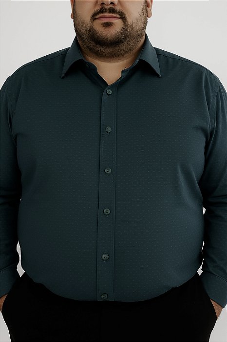 Camisa Social Plus Size Verde Trabalhada