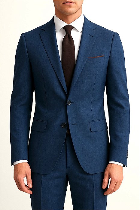 Terno Azul Marinho Melange Microfibra com Detalhe Marsala – Nero