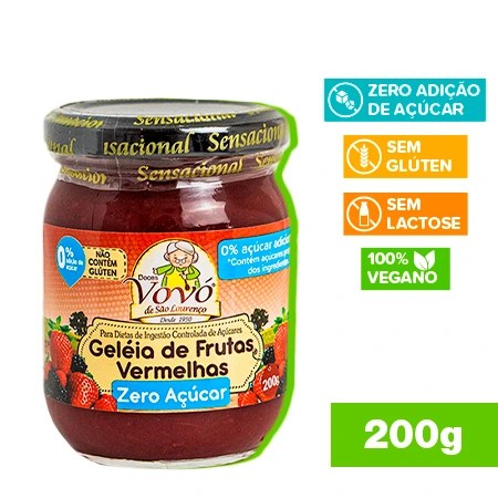 Geléia de Frutas Vermelhas Sem Glúten e Zero Adição de Açúcar 200g
