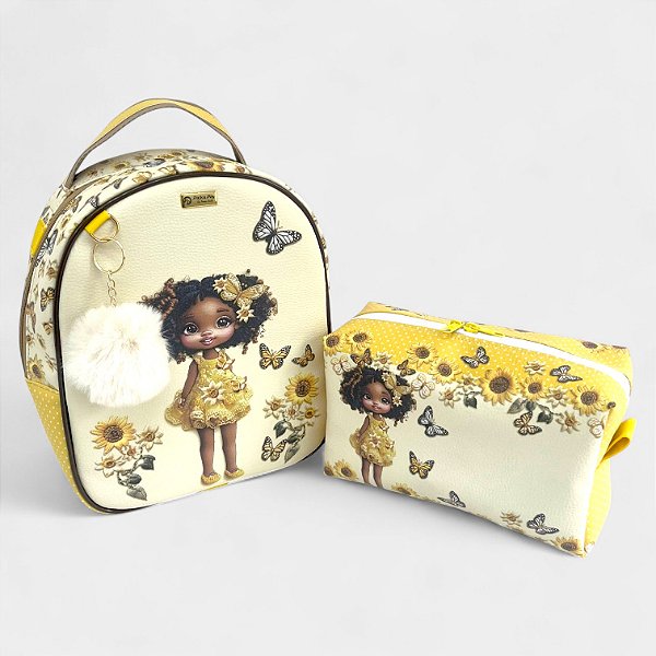 Kit Mochila e Necessaire Menininha Amarela
