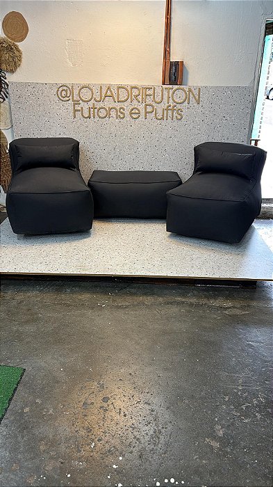 Conjunto Puff M  Standard + 1 Peseira + 2 Almofadas Preto