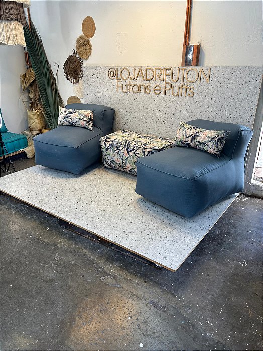 Conjunto Puff M  Standard + 1 Peseira Cor indigo 306 + 2 Almofadas 327