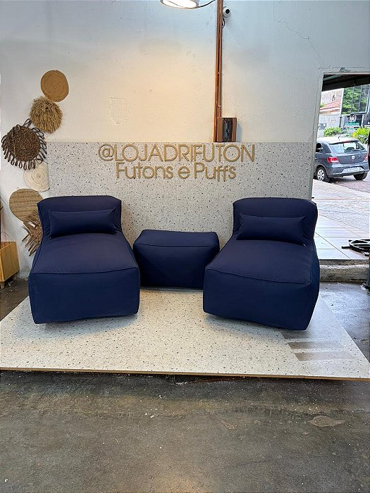 Conjunto Puff G PREMIUM + 2 Peseiras + 1 Almofada cor marinho