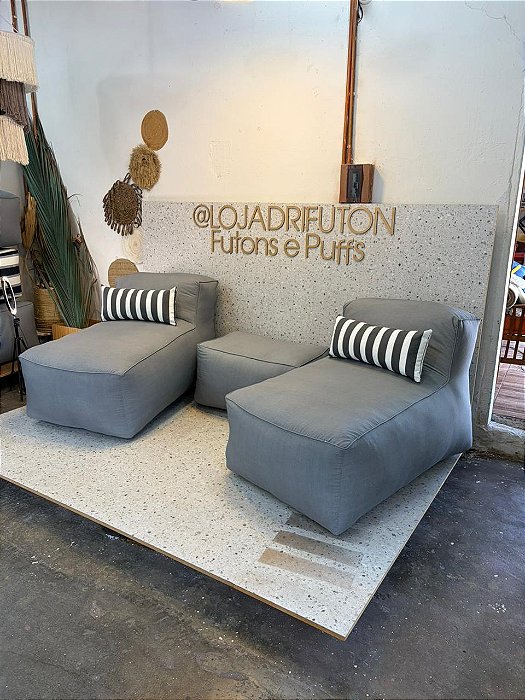 Conjunto Puff G PREMIUM + 1 Peseira + 1 Almofada cor cinza