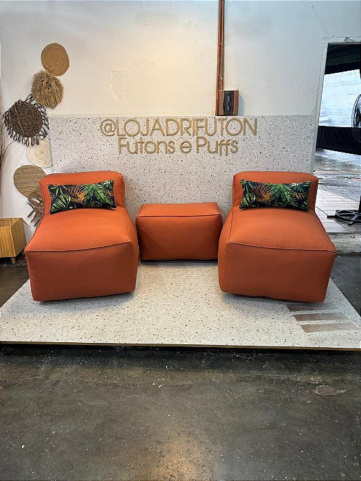 Conjunto Puff G Standard + 1 Peseira + 1 Almofada cor Terra Cota