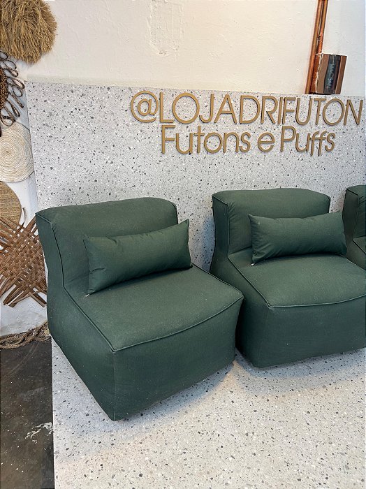 Conjunto Puff P Standard + 3 Almofadas Verde