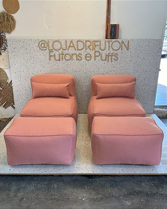 Conjunto Puff M Premium+ 2 Peseiras + 2 Almofadas