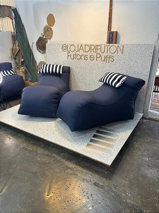 Conjunto Puff Premium Comfort + 2 Almofadas Azul Marinho