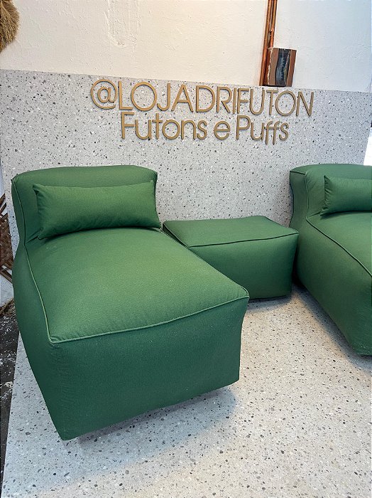 Conjunto Puff G Standard + 1 Peseira + 2 Almofadas cor verde