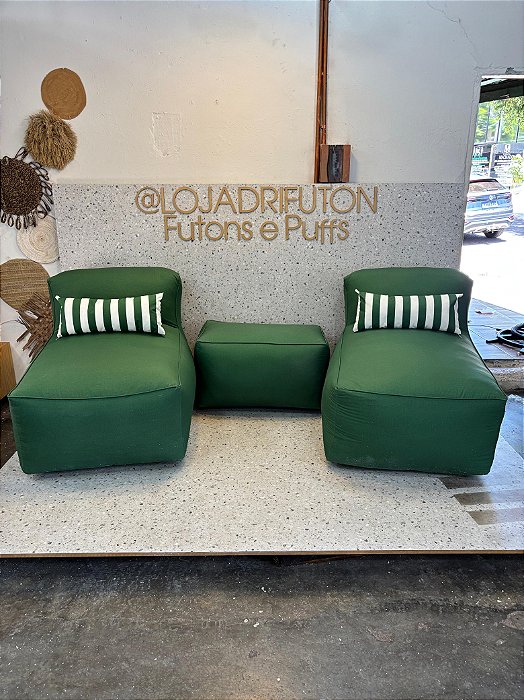 Conjunto Puff G PREMIUM + 1 Peseira + 1 Almofada cor Verde