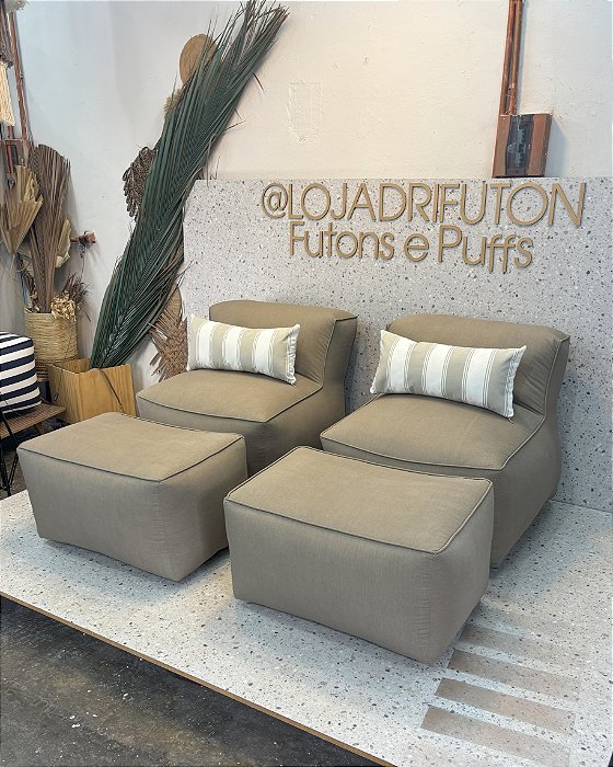Conjunto Puff P Standard + 2 Peseiras + 2 Almofadas