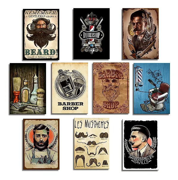 Kit Quadro Decorativo Mosaico 3 Peças – Barbearia, Estilo e Atitude!