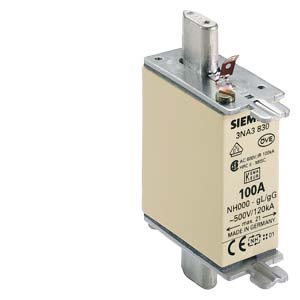 Siemens | Fusivel, nh, faca, 100 amperes, 500 volts, retardado, barramento 27 x 44 x 78mm 3NA3830-Z Vendido por unidade