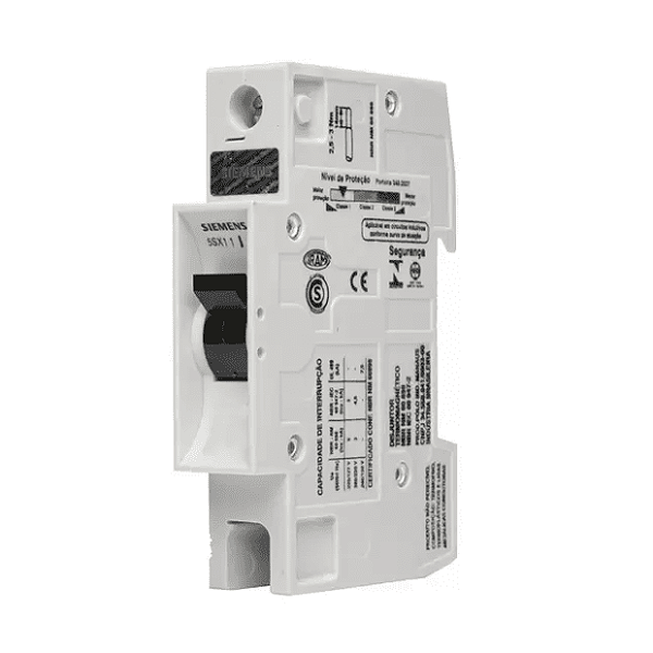 Siemens | Disjuntor, termomagnético, termoplástico, blindado, 1 pólo, 2 ampères, 440 volts,60hz, acionamento frontal, fixação em trilho 5SX1102-7