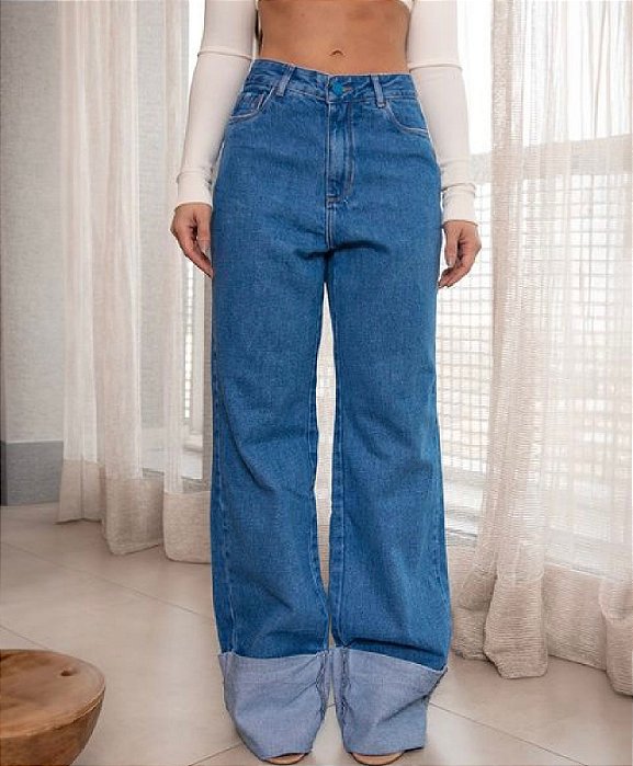 CALÇA JEANS FEMININA WIDE LEG