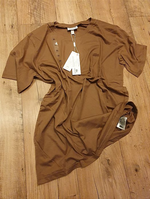 Camiseta Básica Lacoste Monocromática Masculina Marrom