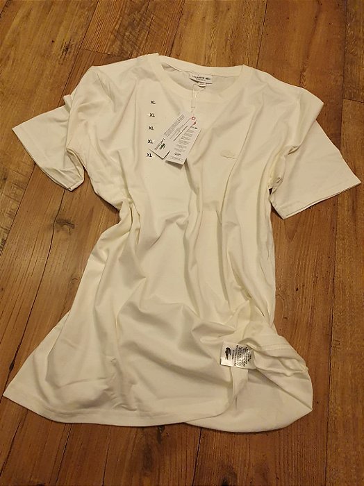 Camiseta Básica Lacoste Monocromática Masculina Branco Areia