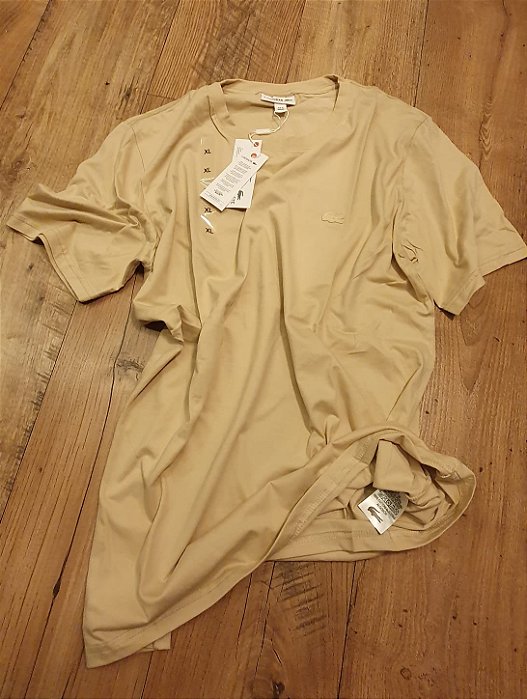 Camiseta Básica Lacoste Monocromática Masculina Branco Bege