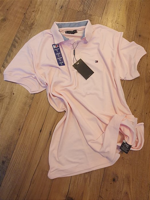 Polo Tommy Hilfiger Masculina Rosa Claro Custom Fit