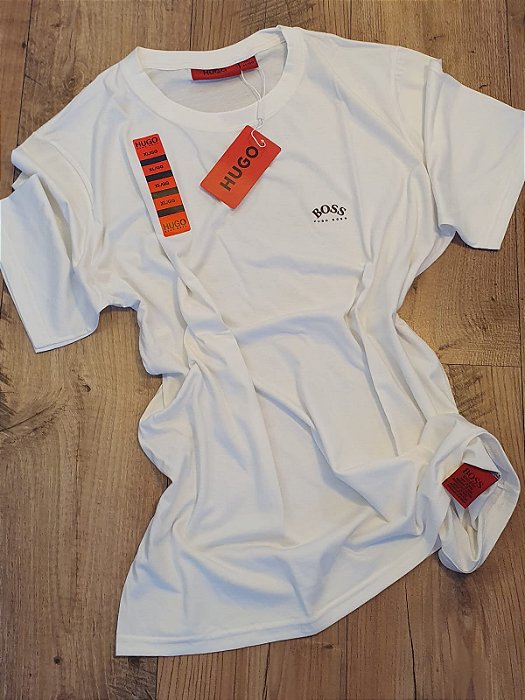 Camiseta Básica Hugo Boss Masculina Branco Areia