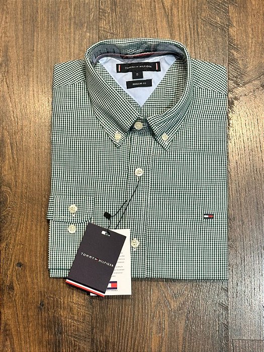 Camisa Verde Gingham Tommy Hilfiger Masculina Regular Fit