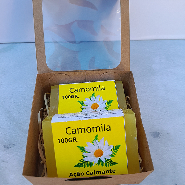 Kit sabonete artesanal de camomila com 2 barras de 100g – Calmante natural e hidratação suave