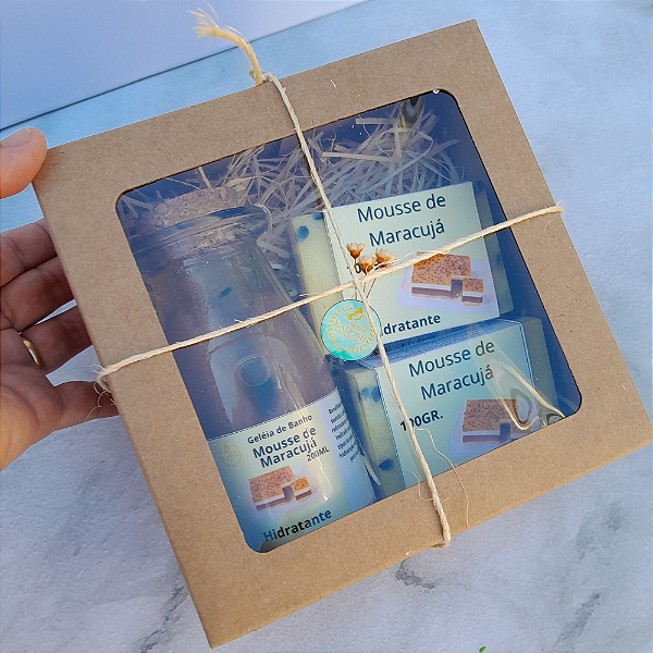 Kit mousse de maracujá com 1 sabonete líquido em gel 200ml e 2 barras artesanais de 100g – Hidratação e aroma refrescante para a pele