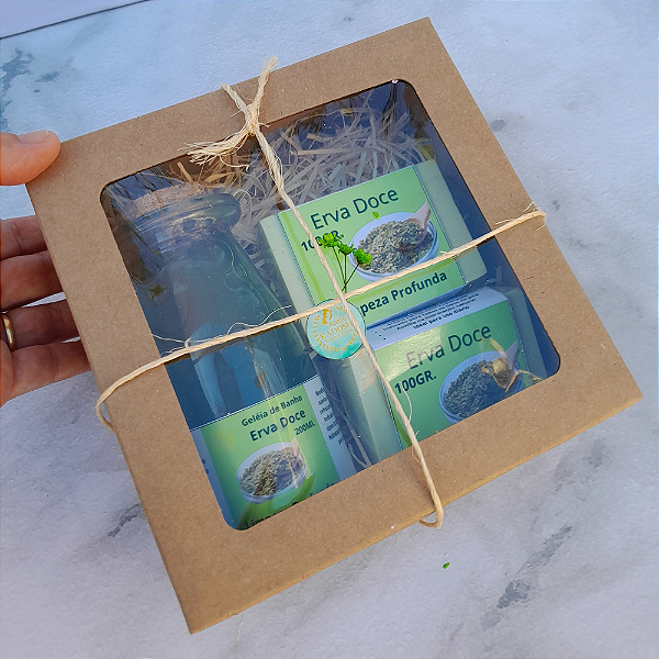 Kit erva doce com 1 sabonete líquido em gel 200ml e 2 barras artesanais de 100g – Aroma suave e propriedades relaxantes