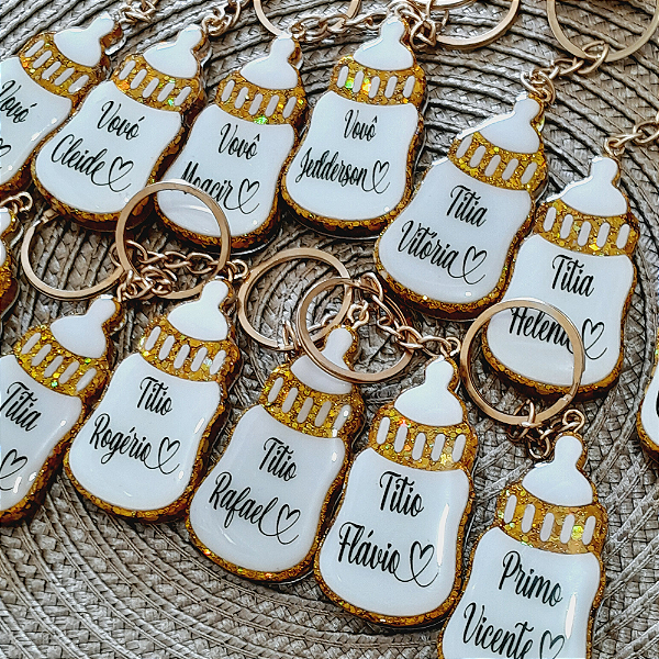 Chaveiro Mamadeira em Resina – Lembrancinha Personalizada para Chá de Bebê e Maternidade