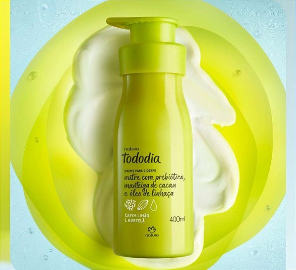 CREME DESODORANTE NUTRITIVO PARA O CORPO TODODIA CAPIM LIMÃO E HORTELÃ 400ML